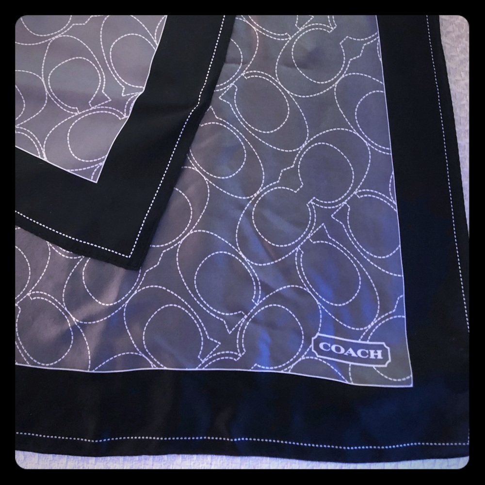 Coach scarf, 20” sq, Silk w hand rolled edge blk
